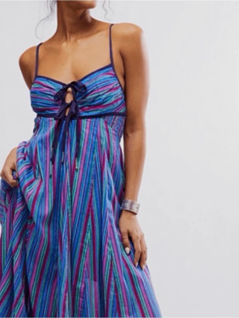 Free People Multicolor Striped Spaghetti Strap Maxi Dress